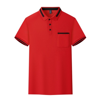 190克冰丝珠地POLO衫短袖翻领T恤衫拼色口袋服务员工作服定制LOGO