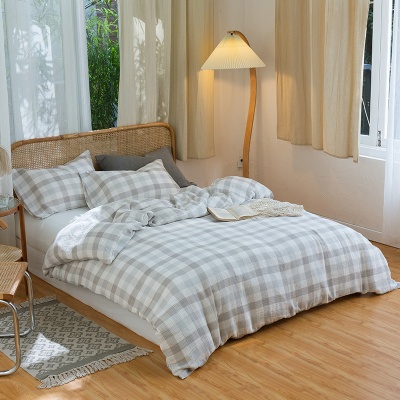 日本进口加棉全棉三层纱被套被单裸睡舒适四件套春秋简约床上用品