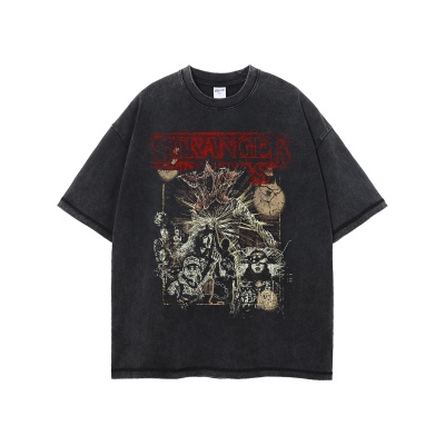 链潮男装丨2025夏季跨境潮牌男装短袖美式复古神秘个性印花t恤