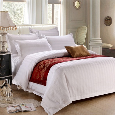 纯棉床品四件套精梳棉三分缎条床单被套枕套家纺民宿酒店布草批发