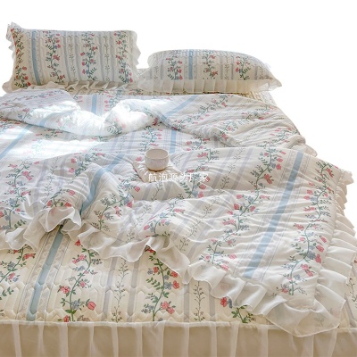 2025新款夏凉被四件套床裙款冰丝乳胶凉席夏季学生宿舍单人空调被