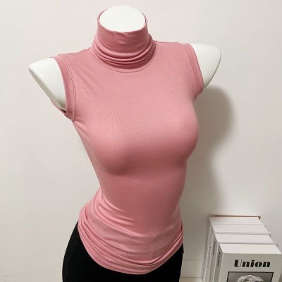 小腰精穿出好身材内搭无袖洋气修身纯色高领气质包身打底上衣t恤