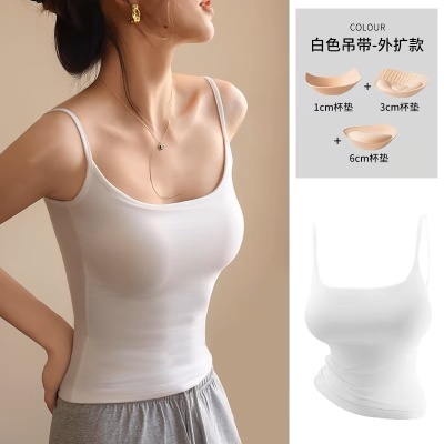 漫画胸吊带背心女夏外穿2025新款内搭带胸垫无中生有辣妹无袖上衣