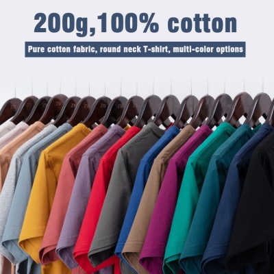光版200克小批量班服定zhi夏季圆领纯色宽松外贸男女情侣短袖T恤