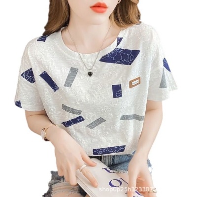 2024年新款白色t恤女士短袖圆领宽松体恤打底衫内百搭上衣ins潮流