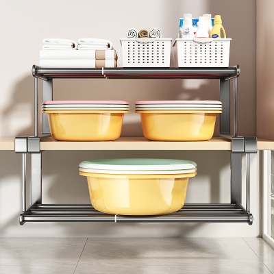 跨境新款免打孔不锈钢脸盆收纳架盆子浴室卫生间置物挂钩挂盆批发