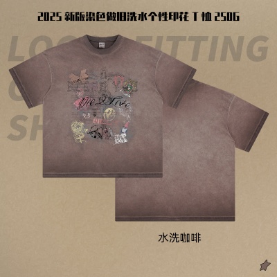 链潮男装|2025复古做旧印花短袖T恤潮牌宽松纯棉重磅短袖