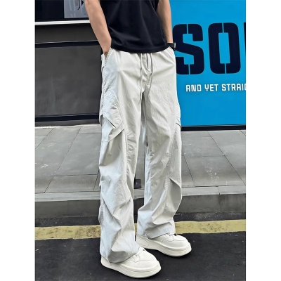 美式冰丝速干裤男夏季薄款褶皱伞兵工装裤垂坠感休闲宽松防晒裤子