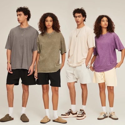 100% 纯棉夏季品牌男装短袖圆领时尚透气宽松休闲上衣