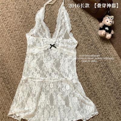 叠穿神器春秋新款性感辣妹风蕾丝花边挂脖吊带内搭打底衫镂空上衣