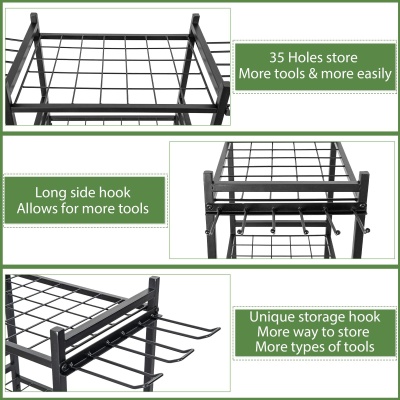 跨境亚马逊批发庭院清洁用具收纳架花园工具铲子扫帚车库置物架