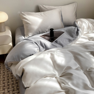 夏季轻奢纯色冰丝四件套a类凉感床单被套宿舍三件套床笠礼品代发4