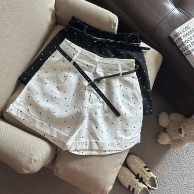 辣妹白色波点短裤夏季新款外穿薄款高腰A字显瘦休闲阔腿卷边热裤