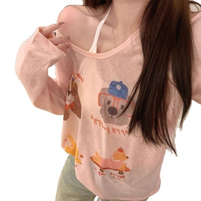 罩衫女夏薄款松弛感小狗印花T恤女防晒罩衫2025夏季薄款打底上衣