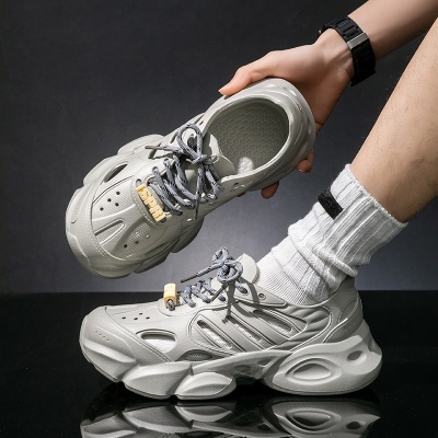 老爹洞洞鞋男夏季外穿厚底涉水漂流沙滩鞋轻便时尚系带运动凉鞋男