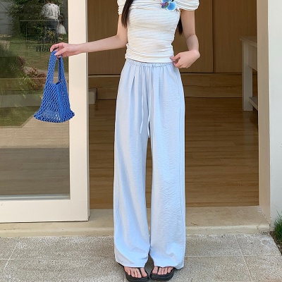 2025夏季新款醋酸绒慵懒风阔腿直筒高腰显瘦休闲拖地遛弯肌理裤女