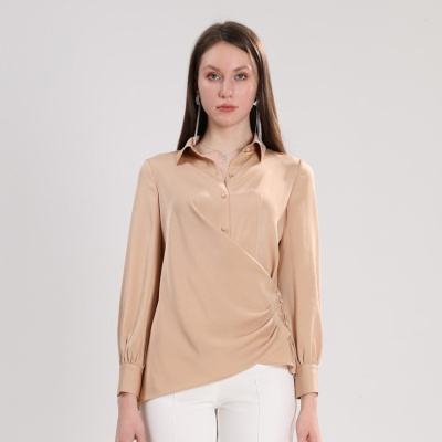 2023新款定制女装设计感醋酸时尚设计长袖套头女式衬衫