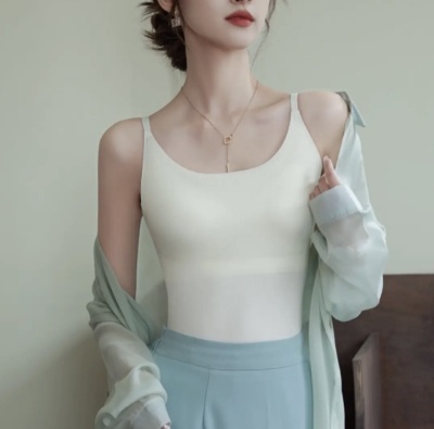 背心春夏女士大码内搭吊带文胸一体式固定胸垫打底衣显瘦爆款美背