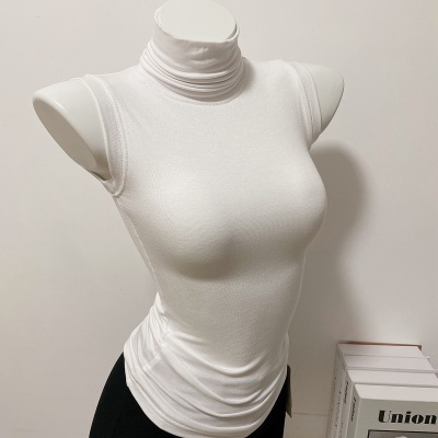 小腰精穿出好身材内搭无袖洋气修身纯色高领气质包身打底上衣t恤