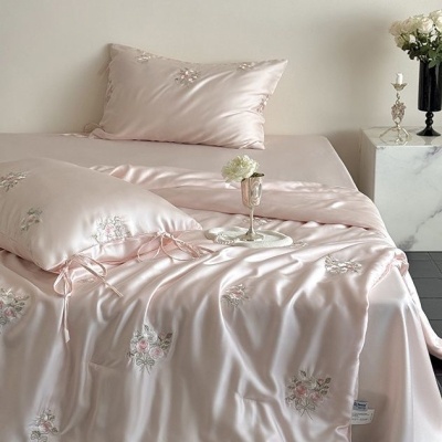 少女心80支兰精天丝夏凉被四件套冰丝刺绣凉感空调被夏被床品