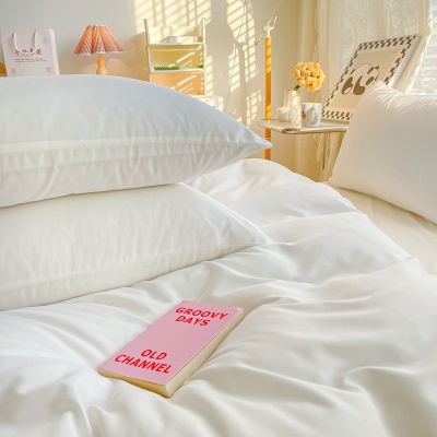 简约纯色亲肤棉酒店四件套白色床单被套床笠三件套床上用品批发