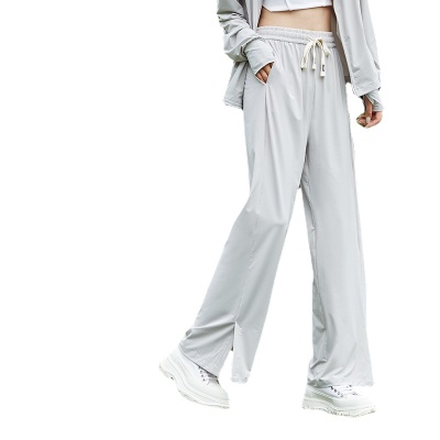 定制冰丝防晒裤2023女夏季UPF50+防紫外线垂感显瘦透气开叉阔腿裤