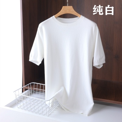 春秋新款针织衫男短袖圆领套头薄款针织衫半袖休闲莫代尔毛衣衫