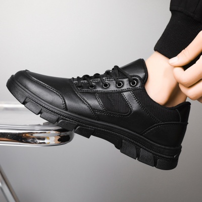 春秋黑色作训男鞋户外运动训练皮鞋低帮工装执勤鞋软底巡逻保安鞋