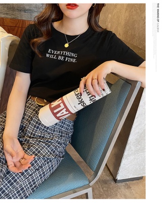 短袖T恤女装夏季2023年新款打底圆领上衣服印花宽松印花体恤T恤女