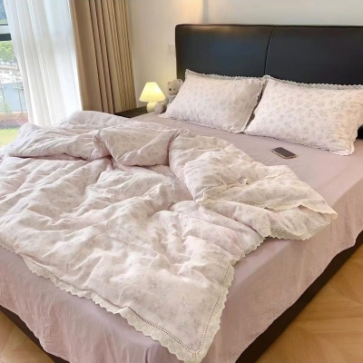 新品！全棉双层纱蕾丝花边款四件套A类母婴纯棉纱布学生宿舍三件