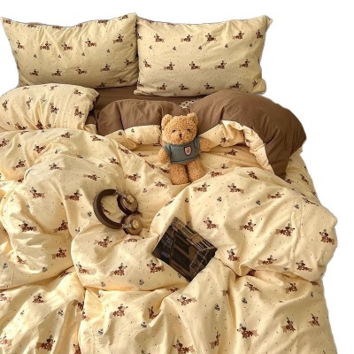 水洗棉磨毛棉四件套新款床上用品床单被套被罩床笠学生宿舍三件套