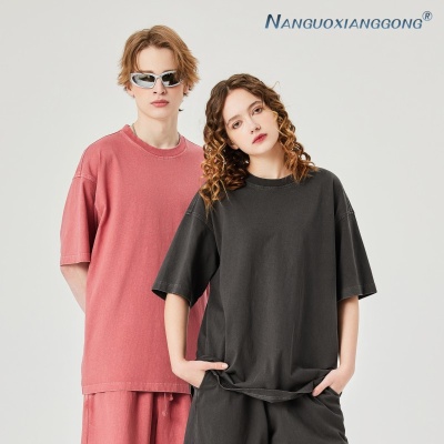 男装|复古做旧工艺高街水洗短袖男士t恤潮牌宽松纯棉圆领情侣上衣