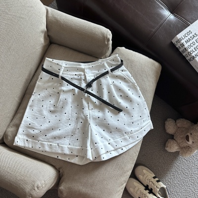 辣妹白色波点短裤夏季新款外穿薄款高腰A字显瘦休闲阔腿卷边热裤