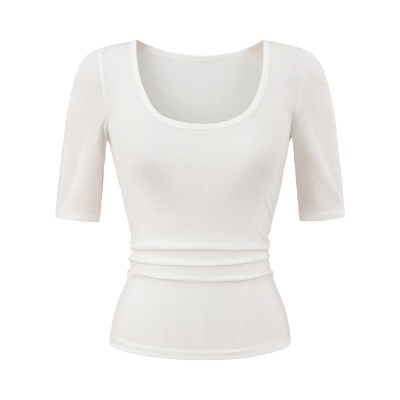 圆领中袖复古基础针织上衣女修身五分袖T恤U领天丝打底衫2025夏现