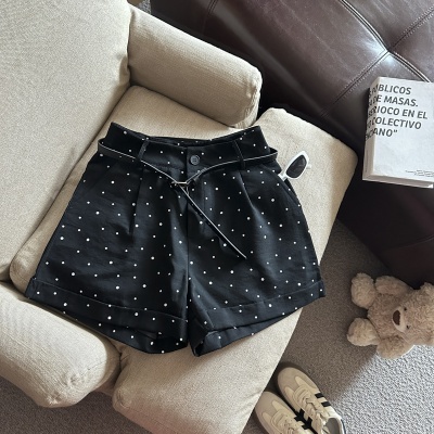 辣妹白色波点短裤夏季新款外穿薄款高腰A字显瘦休闲阔腿卷边热裤