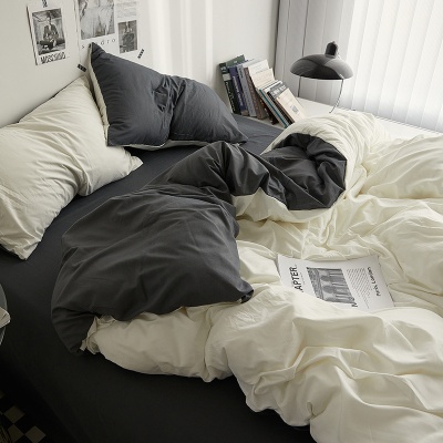 北欧简约水洗棉纯色四件套双拼被套宿舍三件套床笠款被罩双人床单