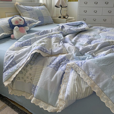 夏新款水洗棉镂空花边夏被四件套床单床笠款床上用品空调被薄被芯