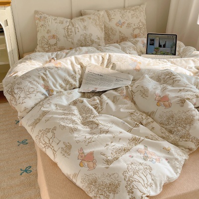 卡通ins风可爱全棉四件套100纯棉被套床单宿舍儿童三件套床上用品