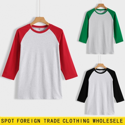 亚马逊wish独立站一件起印纯色插肩七分袖T恤现货跨境女装上衣衫