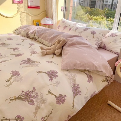 100%全棉床上用品四件套纯棉被套床单人三件套学生宿舍被单