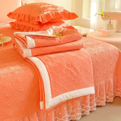 A类母婴级夏凉被夹棉床盖四件套可机洗三件套蕾丝花边空调薄被子