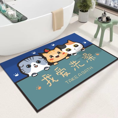 爆款浴室地垫硅藻泥强吸水速干脚垫淋浴间门口防滑门垫卡通风地毯