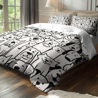 外贸被套定制定做卡通小狗枕套被罩儿童床上用品三件套跨境亚马逊