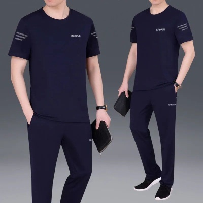 运动套装男夏季2024新款短袖短裤纯棉两件套大码男士夏装休闲衣服