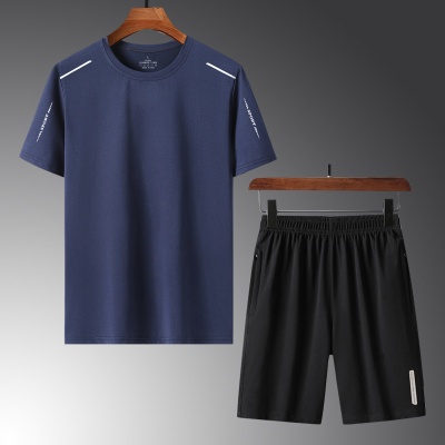 两件套夏季新款男士运动套装短袖短裤休闲套装男薄T恤圆领中青年