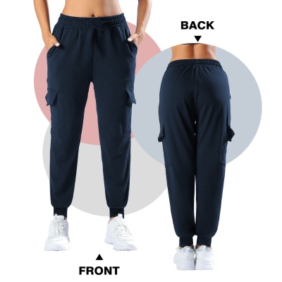 跨境现货欧码抽绳工装口袋束脚裤系带宽松休闲多口袋束脚运动裤女