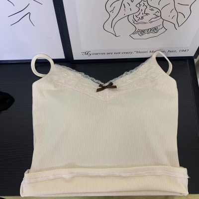 蕾丝吊带背心女2024春秋新款带胸垫一体纯欲修身显瘦内搭外穿上衣