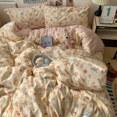 水洗棉磨毛棉四件套新款床上用品床单被套被罩床笠学生宿舍三件套