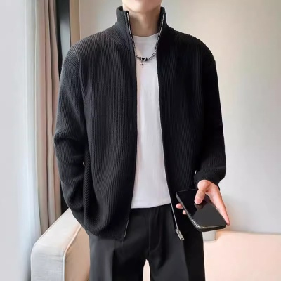 2023新款春秋季毛衣开衫薄款针织衫男士韩版潮纯色长袖拉链男外套