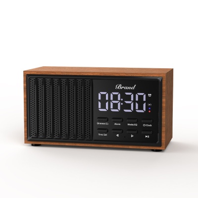 亚马逊爆款无线充蓝牙音响跨境复古木质蓝牙音箱桌面时钟闹钟音响